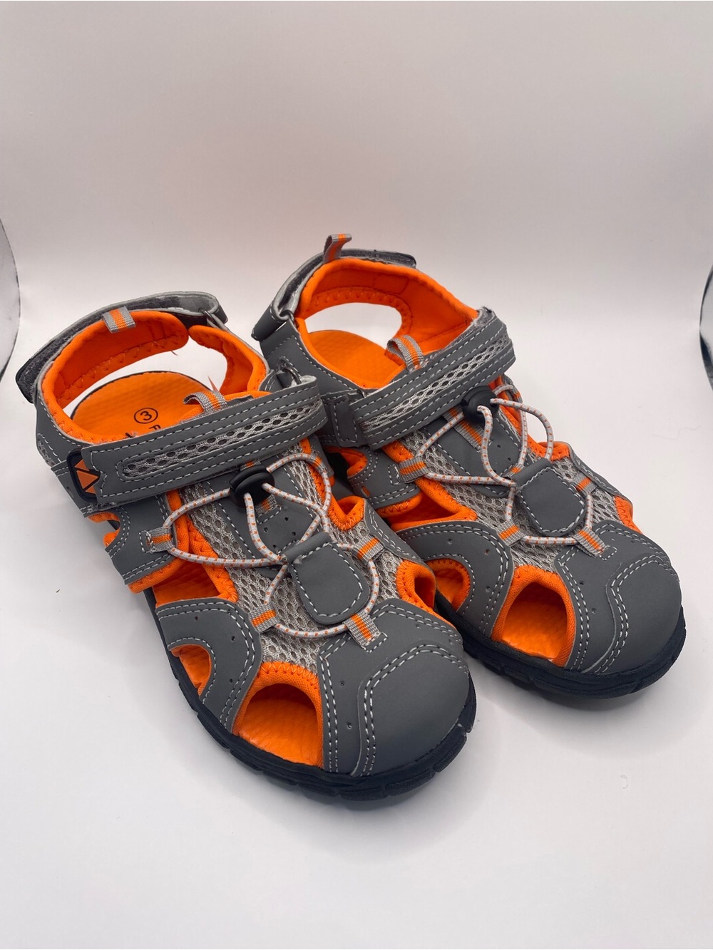 Falls Creek Gray and Orange Kids Active Hook-and-Loop Sandals